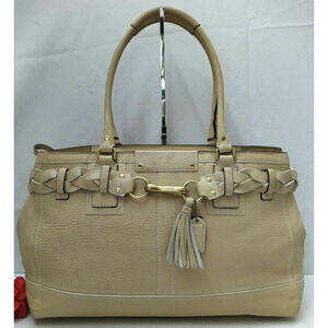 Coach Hampton Beige Pebbled Leather Braided Band Large Tote Shoulder Bag - $458